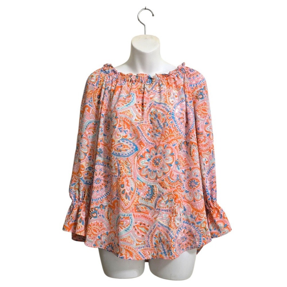 Talbots Paisley Popover Long Sleeve Semi-Sheer Blouse Sz LP